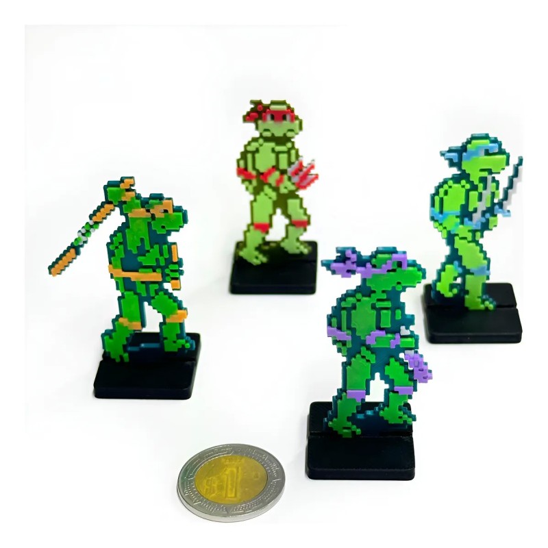 Mini Figuras 3d - Set 4 Tortugas Ninja Sprites Videojuegos